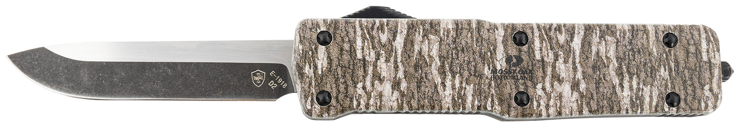 Templar Knife LZMOB321 Premium Weighted Large 3.55" OTF Drop Point Black Oxide D2 Steel Blade, 5.25" Mossy Oak Bottomland Aluminum Handle