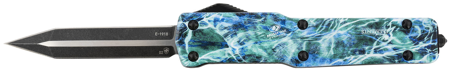 Templar Knife MZMOS121 Premium Weighted Slim 3.16" OTF Dagger Black Oxide D2 Steel Blade, 4.93" Mossy Oak Seafoam Aluminum Handle
