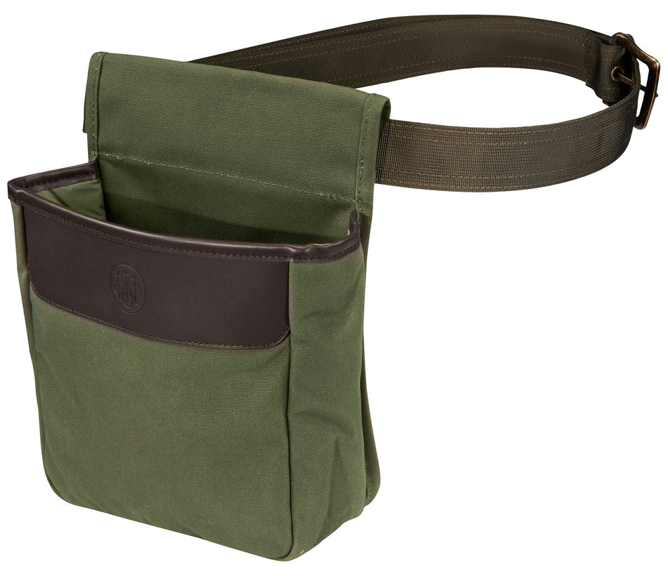 Beretta BS961020610076 Waxwear 50-Round Shell Pouch, Green Cotton with Leather Trim, Water-Resistant