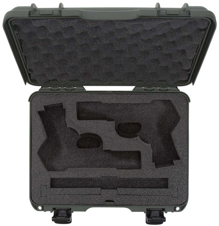 Nanuk 910 Classic 2 Up Pistol Case Olive Polymer with Latches and Closed-Cell Foam 13.20" x 9.20" x 4.10" Interior