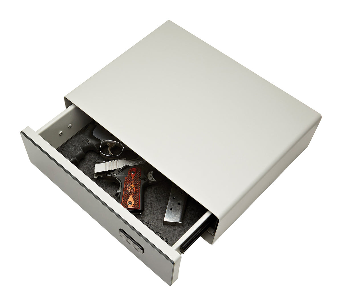 SnapSafe 75404 GlideVault Slide-Out Handgun Safe Glass Touchpad Access Code/Key Entry Silver Steel
