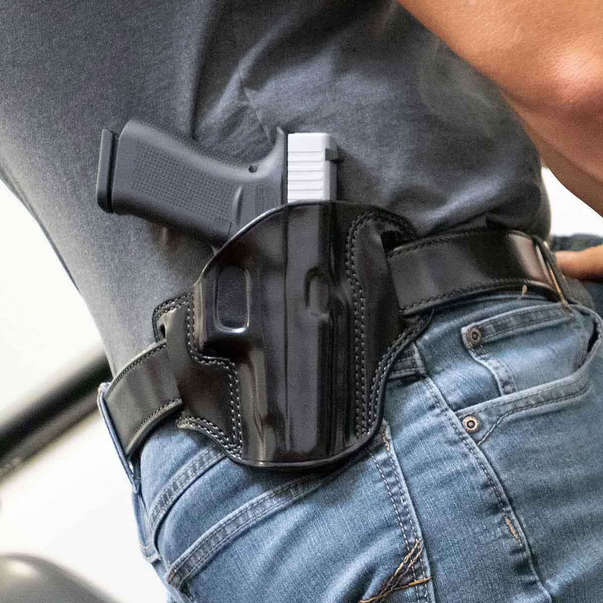 Galco Combat Master OWB Black Leather Belt Slide Holster for Springfield Hellcat Pro Right Hand