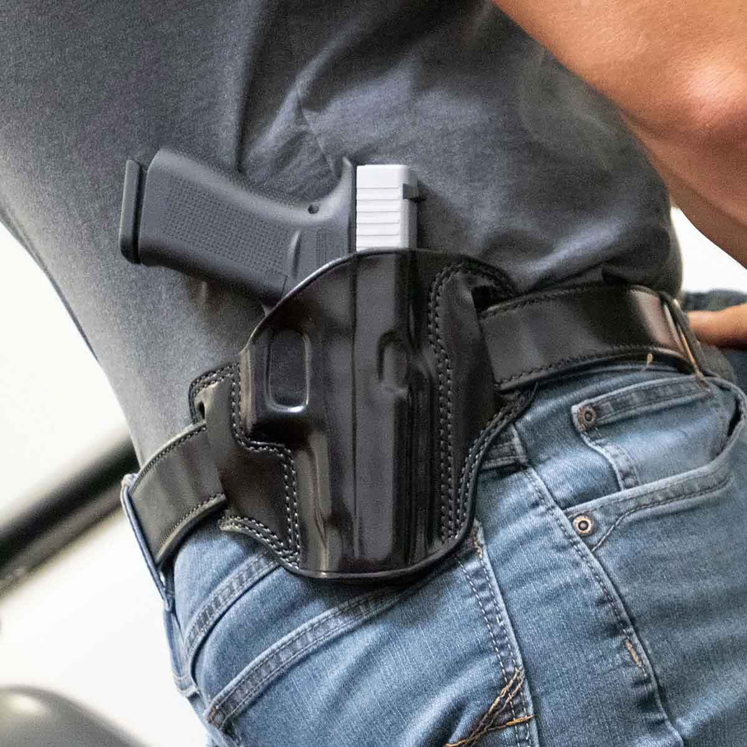 Galco Combat Master OWB Black Leather Belt Slide Holster for Springfield Hellcat Pro Right Hand