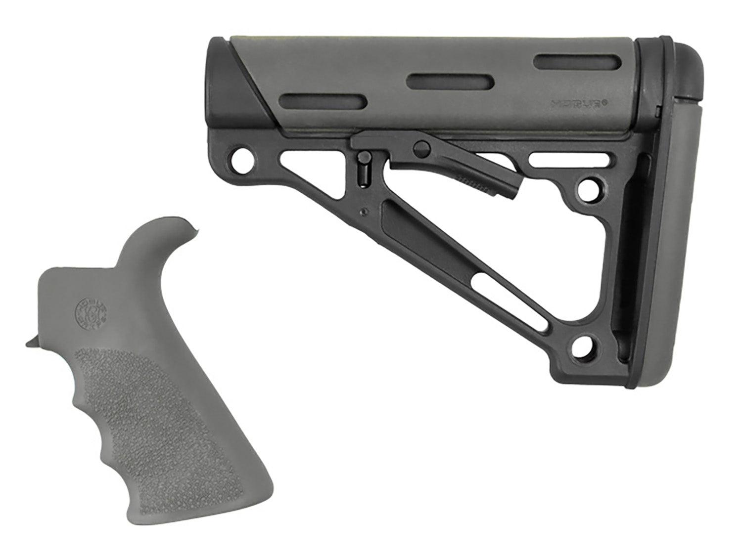 Hogue 15556 OverMolded Collapsible Buttstock & Grip for AR-15/M16 Mil-Spec Tube - Slate Gray