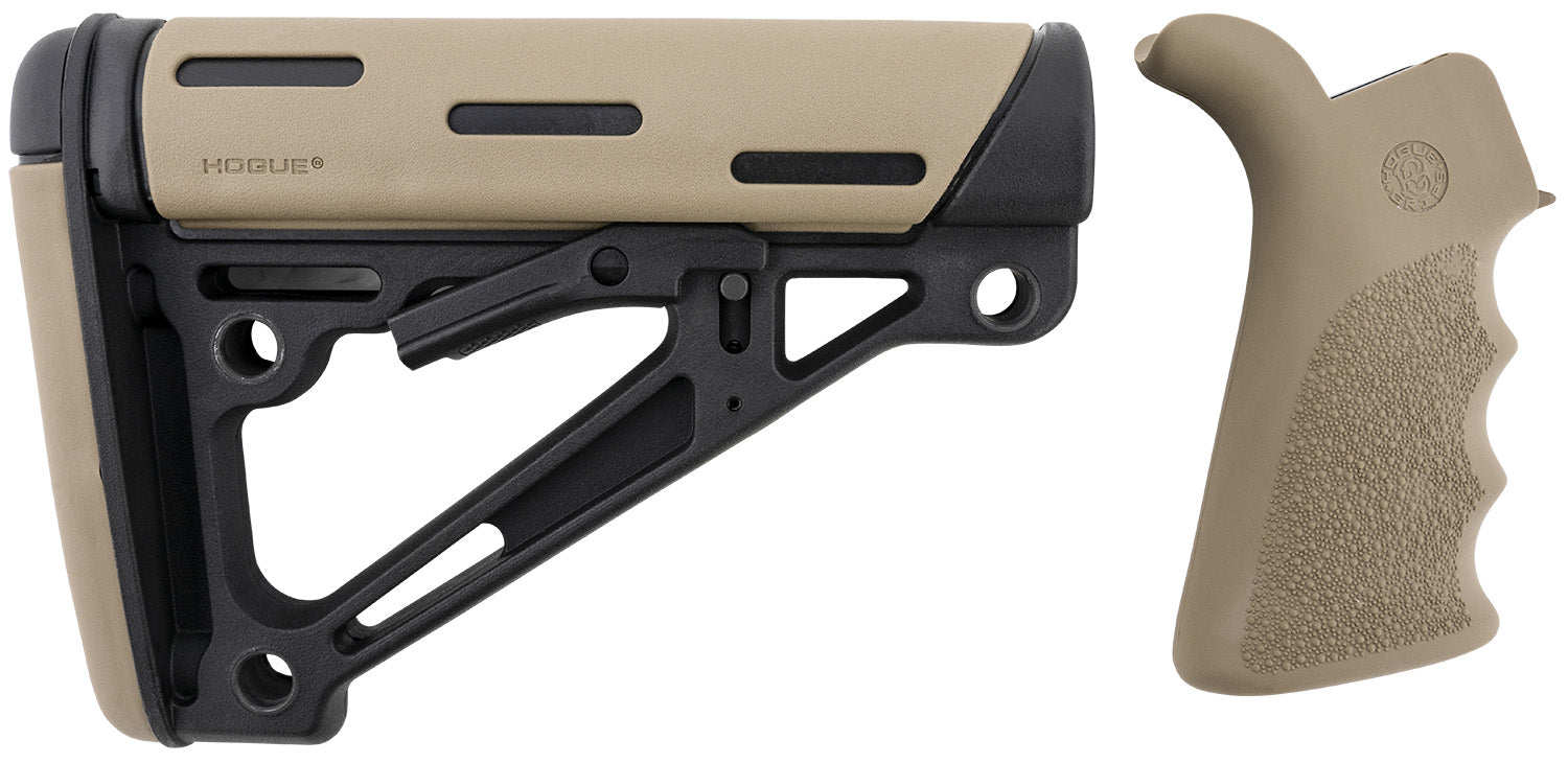Hogue 15356 OverMolded Collapsible Buttstock & FDE Grip for AR-15/M16 Mil-Spec Tube