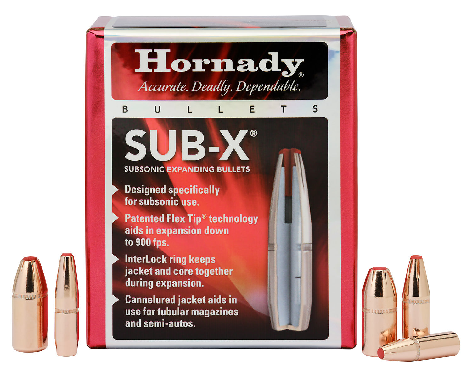 Hornady Sub-X 35 Cal 250gr Flex Tip Subsonic eXpanding Reloading Bullets Box of 100