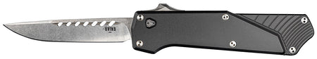 Southern Grind Arachnid 3.20" OTF Drop Point Satin PVD S35VN Blade, Black Aluminum Handle with Blood Groove