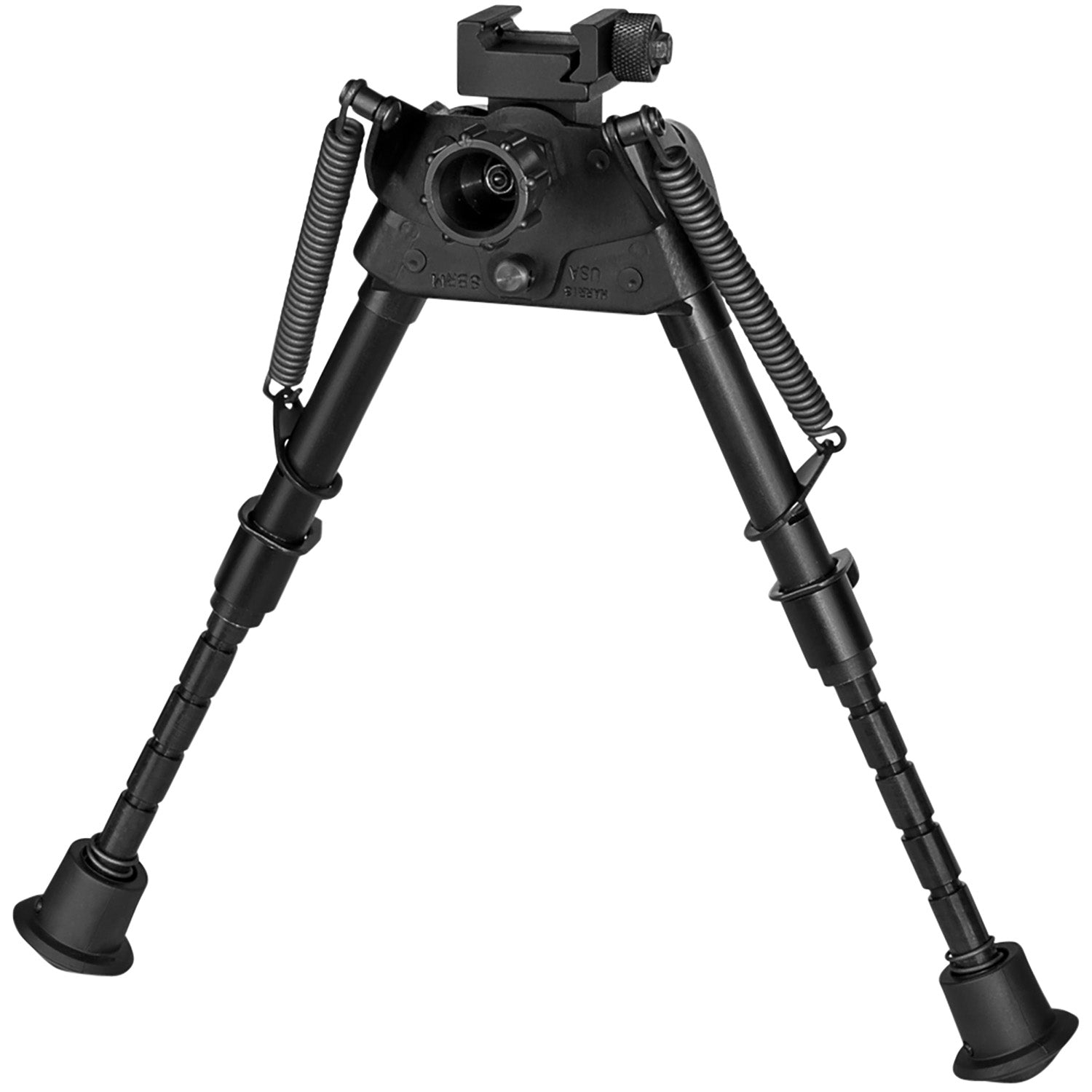 Harris Bipods S-BRMP Swivel BR Picatinny Bipod, 6-9", Notched Legs, Black Steel/Aluminum, Rubber Feet