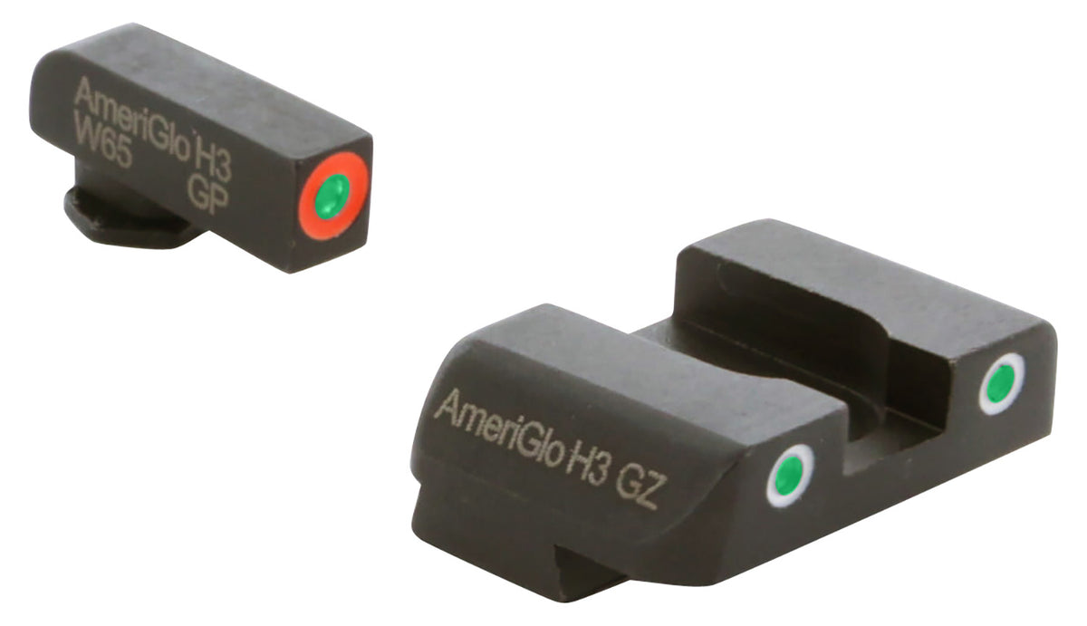 AmeriGlo GL241 Custom Classic Tritium Night Sight Set for Glock – Green Tritium Orange Outline Front, Green Tritium White Outline Rear