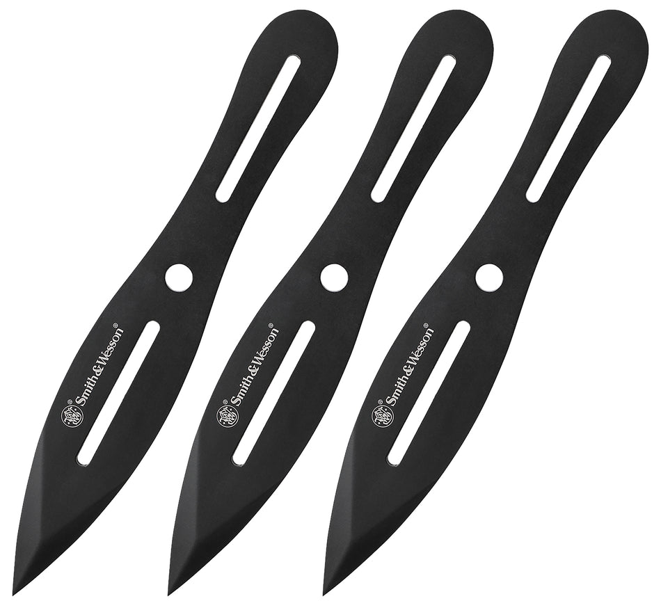Smith & Wesson SWTK8BCP Bullseye Throwing Knives 4.26" Fixed Plain Black Oxide 2Cr13MoV SS Blade 8" OAL Set of 3 with Sheath