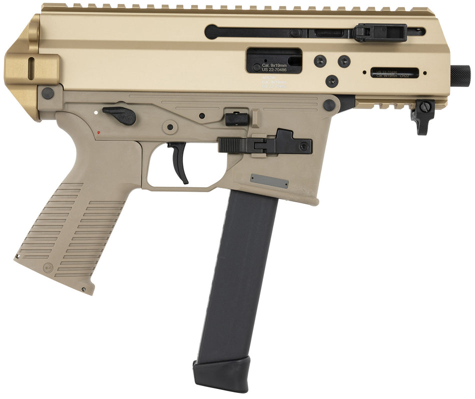 B&T Firearms 36176502GCT APC9K 9mm Luger 33+1 4.30" Black Steel Barrel, Coyote Tan Picatinny Rail Receiver, Brace Adapter, Coyote Polymer Grips, Ambidextrous