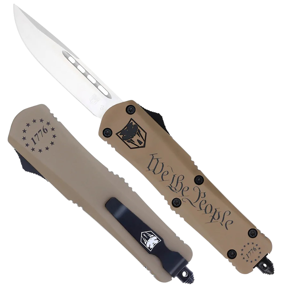 CobraTec FS-3 We The People Small OTF Drop Point Knife 2.75" D2 Steel Blade Tan Cerakoted Aluminum Handle