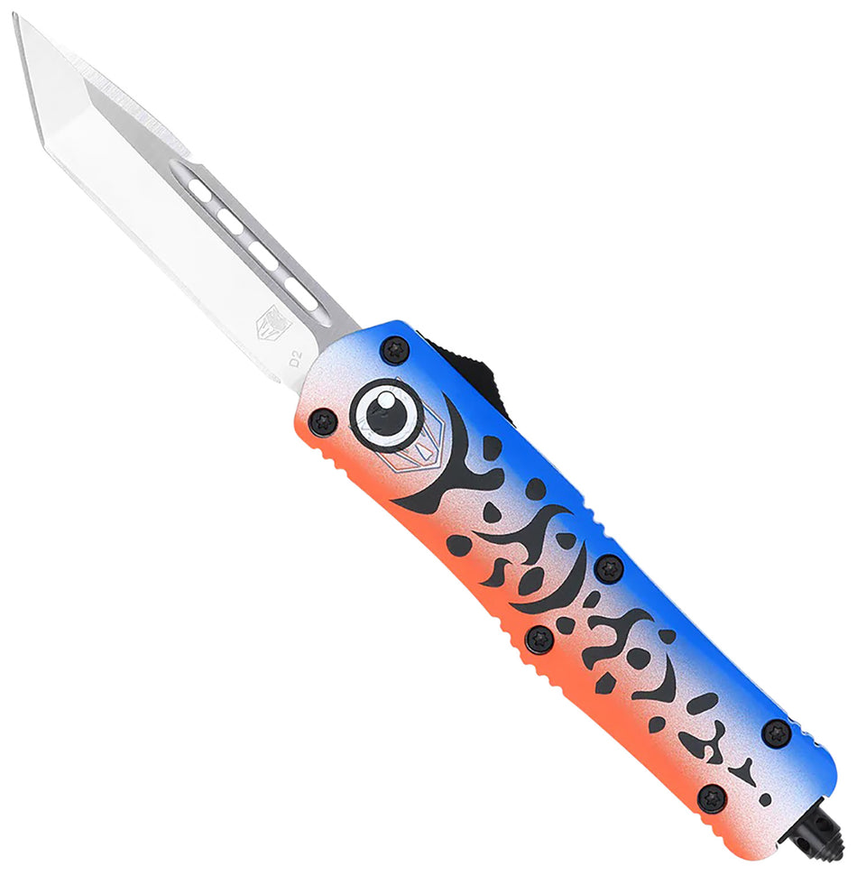 CobraTec FS-3 Blue Fishing Lure Medium OTF Tanto Knife 3" Satin D2 Steel Blade Blue Cerakoted Aluminum Handle