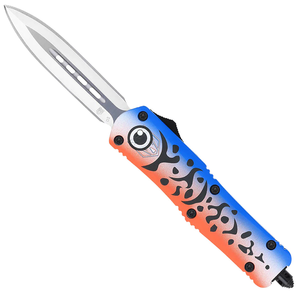 CobraTec FS-3 Blue Lure Medium OTF Dagger Knife 3" Satin D2 Steel Blade Blue Cerakoted Aluminum Handle