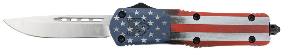 CobraTec FS-3 American Flag Medium OTF Drop Point Knife 3" Satin D2 Steel Blade US Flag Cerakoted Aluminum Handle