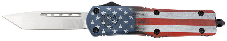 CobraTec FS-3 American Flag Medium OTF Tanto Knife 3" Satin D2 Steel Blade US Flag Cerakoted Aluminum Handle