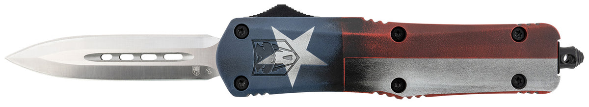 CobraTec FS-3 Texas Flag Medium OTF Dagger Knife 3" Satin D2 Steel Blade Texas Flag Cerakoted Aluminum Handle