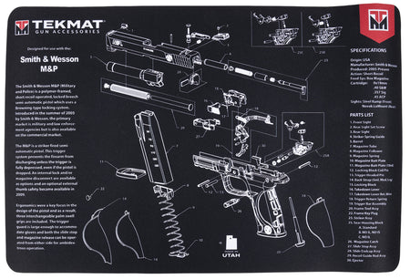 TekMat S&W M&P Gun Cleaning Mat Black/Gray Rubber 11"x17" with Parts Diagram