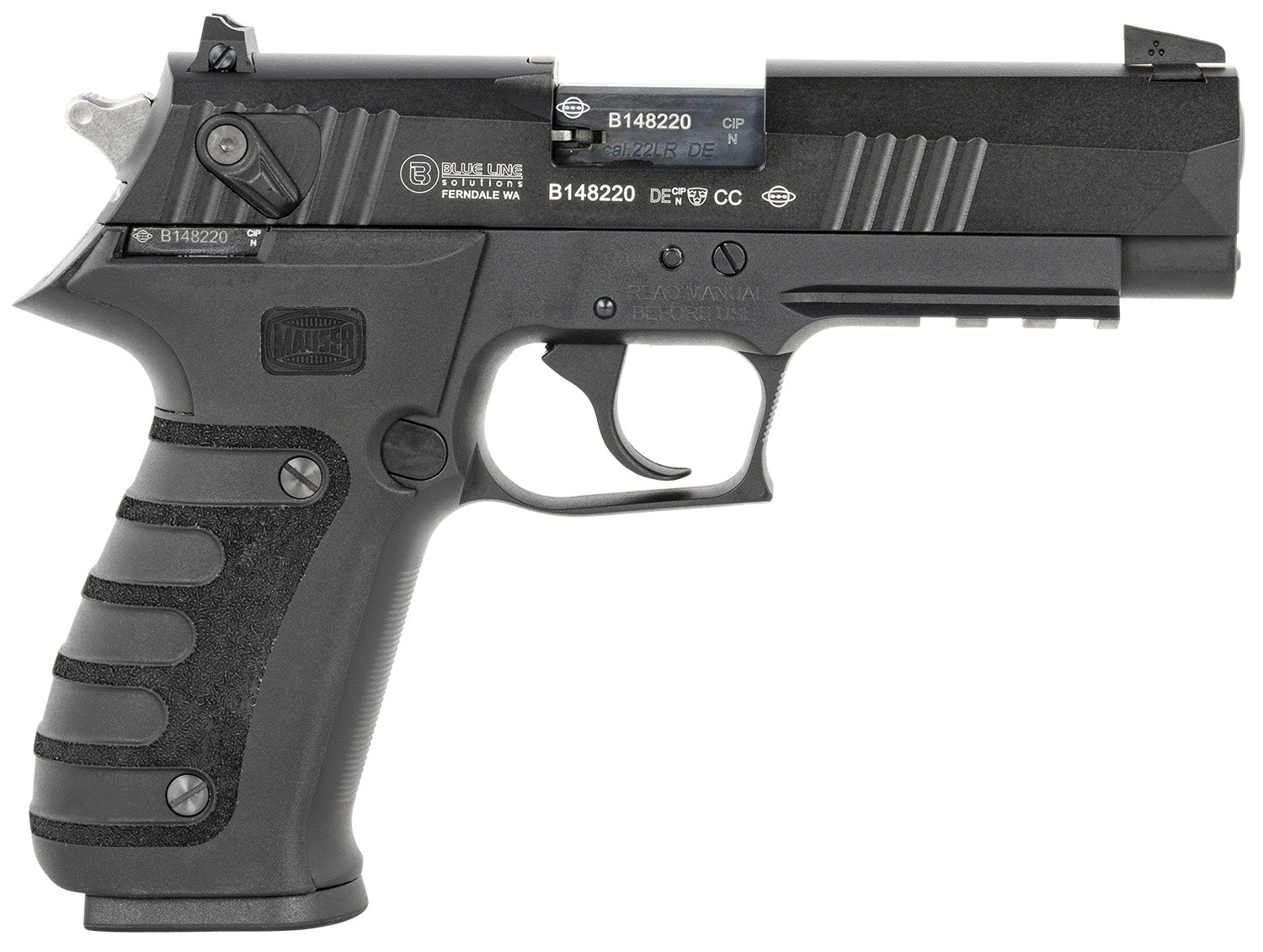 Mauser Rimfire 4010101 M20 22 LR 10+1 4" Black Steel Barrel, Black Serrated Slide, Black Aluminum Frame w/Picatinny Rail, Black Molded Grip, Ambidextrous