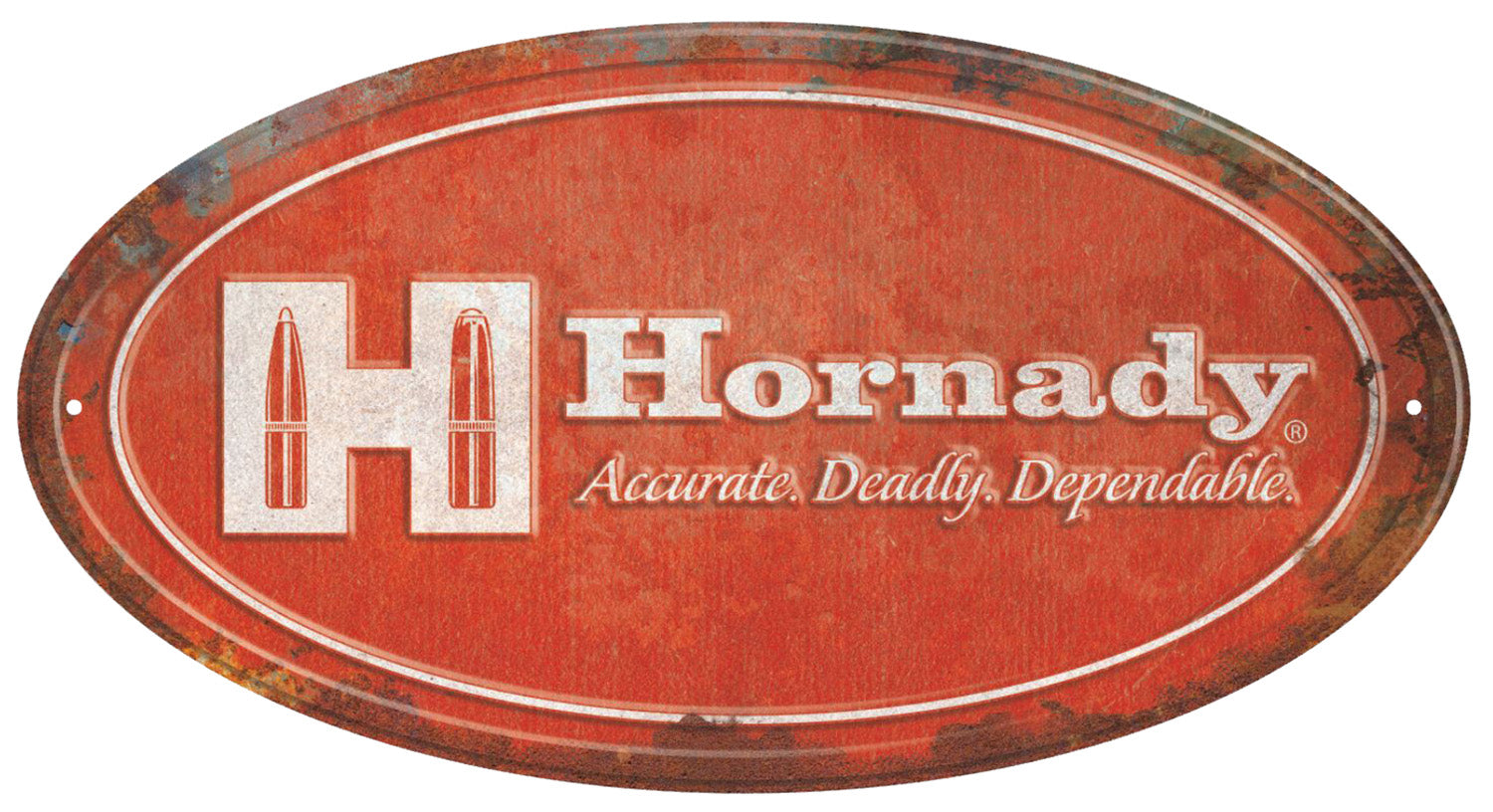 Hornady 99144 Oval Aluminum Sign Rustic Red White 12x18 Inch