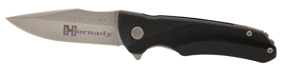 Hornady 99143 Folding Knife Laser Engraved Logo 420HC SS Satin Drop Point Blade Black GFN Handle with Pocket Clip
