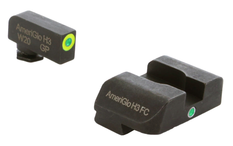 AmeriGlo GL301 i-Dot Tritium Night Sight Set for Glock – Green Tritium LumiGreen Outline Front, Green Tritium Rear