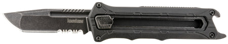 Kershaw 1195 Interstellar 2.70" OTF Tanto Part Serrated Black Oxide Blackwash 8Cr13MoV Blade, Black Textured Nylon Handle with Bottle Opener, Pocket Clip Included