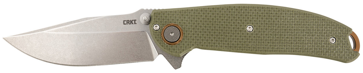 CRKT 2471 Butte 3.36" Folding Knife Stonewashed D2 Steel Blade OD Green G10 Handle with Pocket Clip