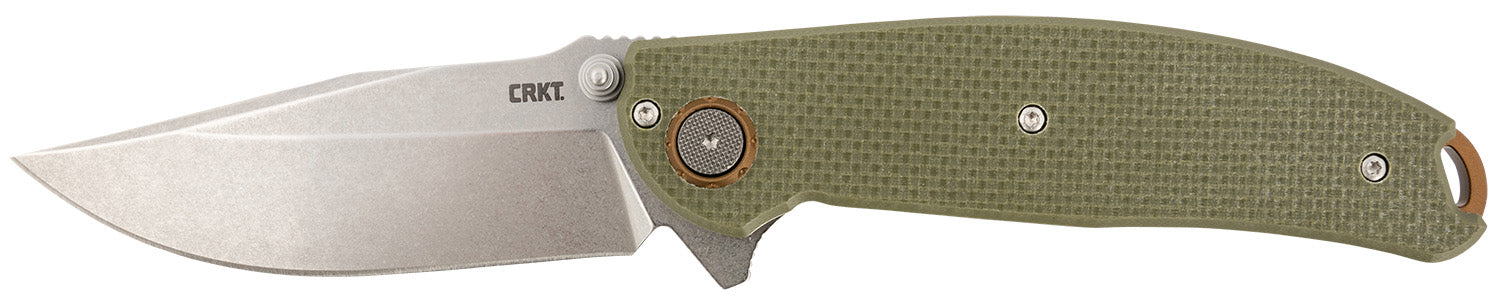 CRKT 2471 Butte 3.36" Folding Knife Stonewashed D2 Steel Blade OD Green G10 Handle with Pocket Clip
