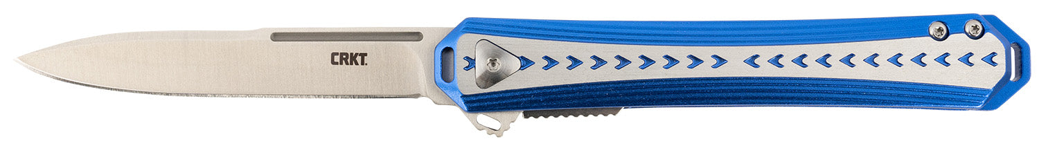 CRKT 6710 Stickler 3.38" Folding Knife Satin 12C27 Sandvik Steel Blade Blue and Silver Aluminum Handle with Pocket Clip
