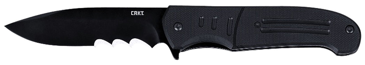 CRKT 6885 Ignitor 3.48" Folding Drop Point Knife with Part Serrated Black Oxide 8Cr13MoV Blade and Black G10 Handle