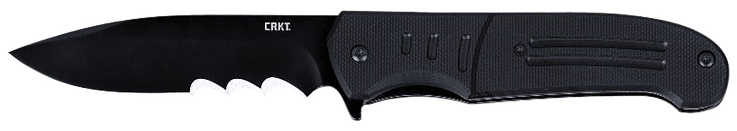 CRKT 6885 Ignitor 3.48" Folding Drop Point Knife with Part Serrated Black Oxide 8Cr13MoV Blade and Black G10 Handle