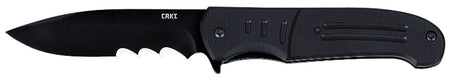 CRKT 6885 Ignitor 3.48" Folding Drop Point Knife with Part Serrated Black Oxide 8Cr13MoV Blade and Black G10 Handle