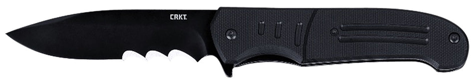CRKT 6885 Ignitor 3.48" Folding Drop Point Knife with Part Serrated Black Oxide 8Cr13MoV Blade and Black G10 Handle