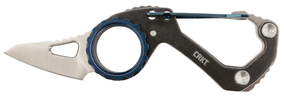 CRKT 9083 Compano 1.44" Folding Sheepsfoot Knife, Satin 8Cr13MoV Blade, Black Stonewashed Stainless Steel Handle with Blue Accents
