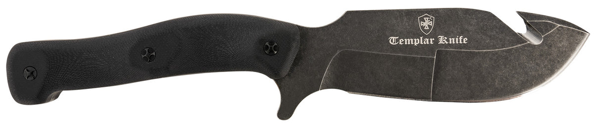 Templar Knife HBK321 Reagan Field Dressing 4.60" Fixed Gut Hook D2 Steel Blade, 4.55" Black G10 Handle