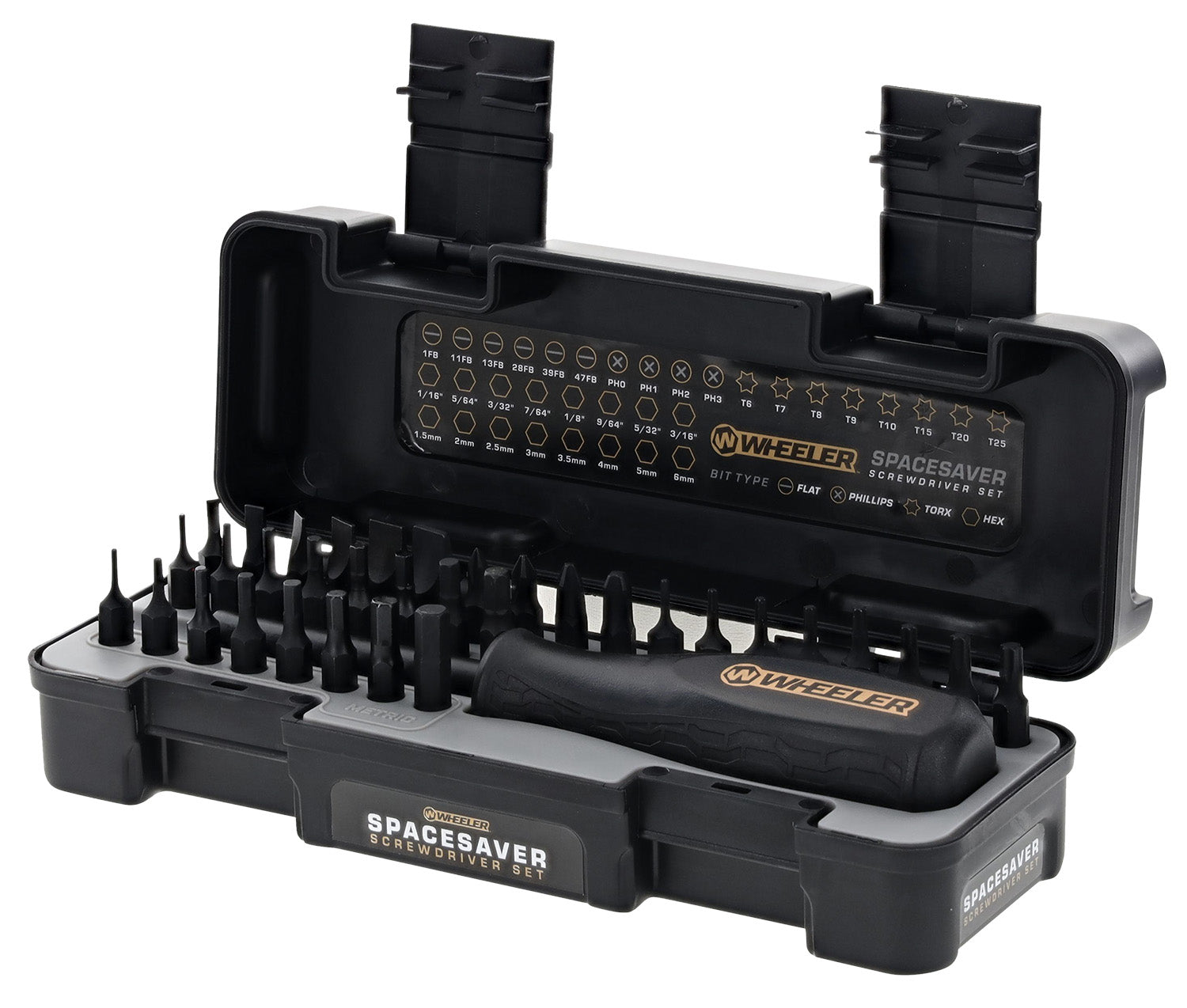 Wheeler 36-Piece SpaceSaver Screwdriver Set, SAE and Metric Hex, Torx, Phillips, and Flat Bits