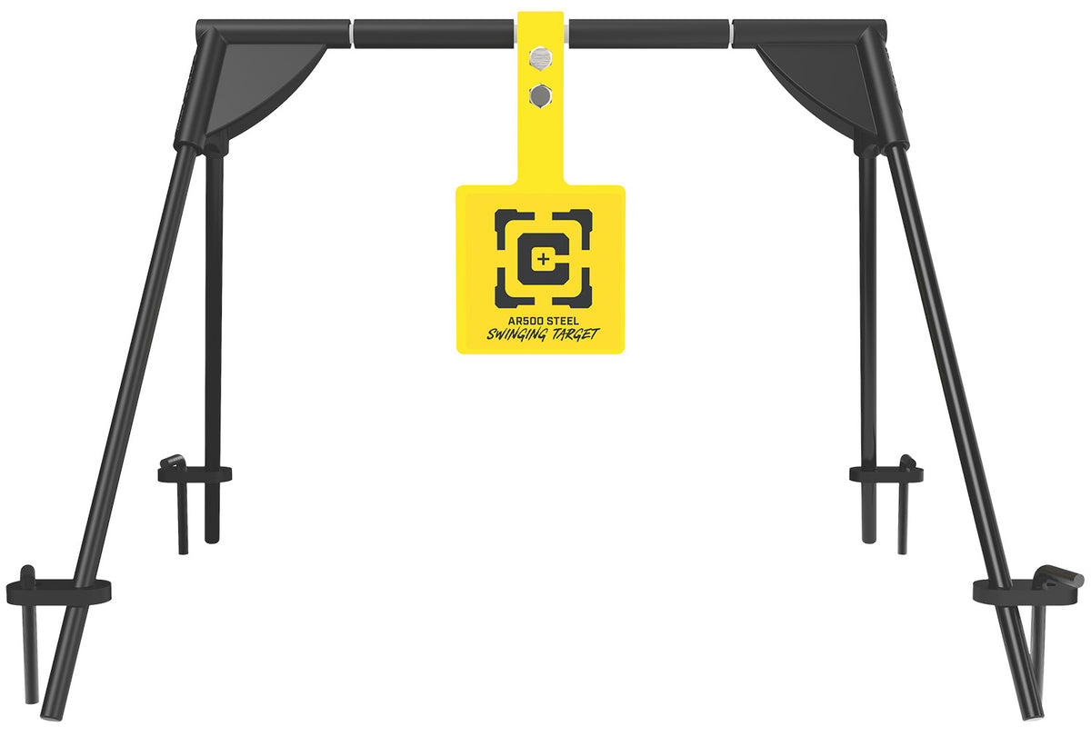 Caldwell 1187590 Swinging Rifle AR500 Steel Target Black/Yellow 3/8" Thick with Ground Stakes