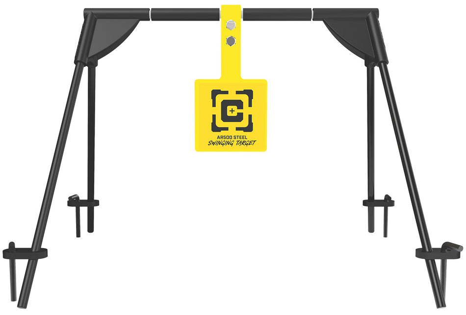 Caldwell 1187590 Swinging Rifle AR500 Steel Target Black/Yellow 3/8" Thick with Ground Stakes