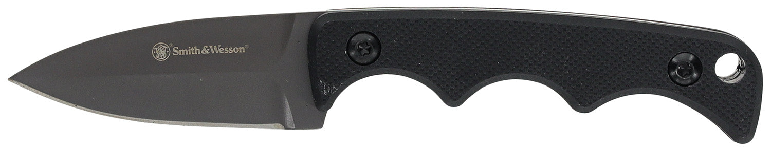 Smith & Wesson 1193156 H.R.T. Neck Knife Fixed Spear Point Titanium Nitride Coated 8Cr13MoV SS Blade Black G10 Handle with Sheath