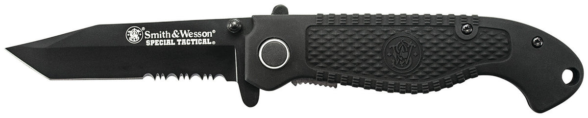 Smith & Wesson Special Tactical Folding Knife 3.50" Part Serrated Stainless Steel Blade, 4.60" Black Handle