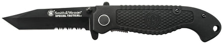 Smith & Wesson Special Tactical Folding Knife 3.50" Part Serrated Stainless Steel Blade, 4.60" Black Handle