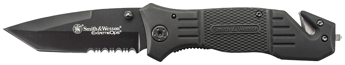 Smith & Wesson SWFR2SCP Extreme Ops 3.30" Folding Tanto Part Serrated Stainless Steel Blade 4.70" Black with Pocket Clip