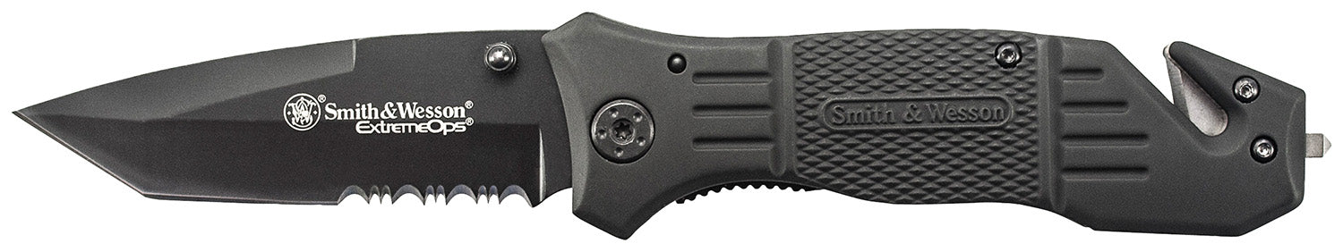 Smith & Wesson SWFR2SCP Extreme Ops 3.30" Folding Tanto Part Serrated Stainless Steel Blade 4.70" Black with Pocket Clip
