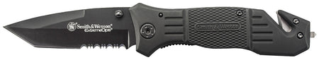 Smith & Wesson SWFR2SCP Extreme Ops 3.30" Folding Tanto Part Serrated Stainless Steel Blade 4.70" Black with Pocket Clip