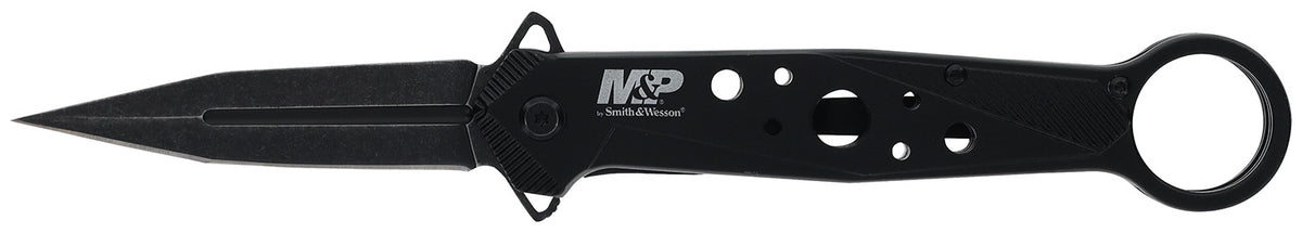 Smith & Wesson M&P 1193183 Folding Dagger Spring Assist Plain Black 8Cr13MoV SS Blade with Liner Lock