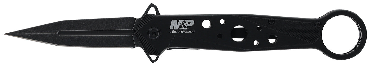 Smith & Wesson M&P 1193183 Folding Dagger Spring Assist Plain Black 8Cr13MoV SS Blade with Liner Lock