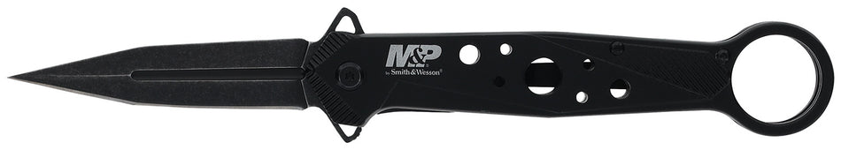 Smith & Wesson M&P 1193183 Folding Dagger Spring Assist Plain Black 8Cr13MoV SS Blade with Liner Lock