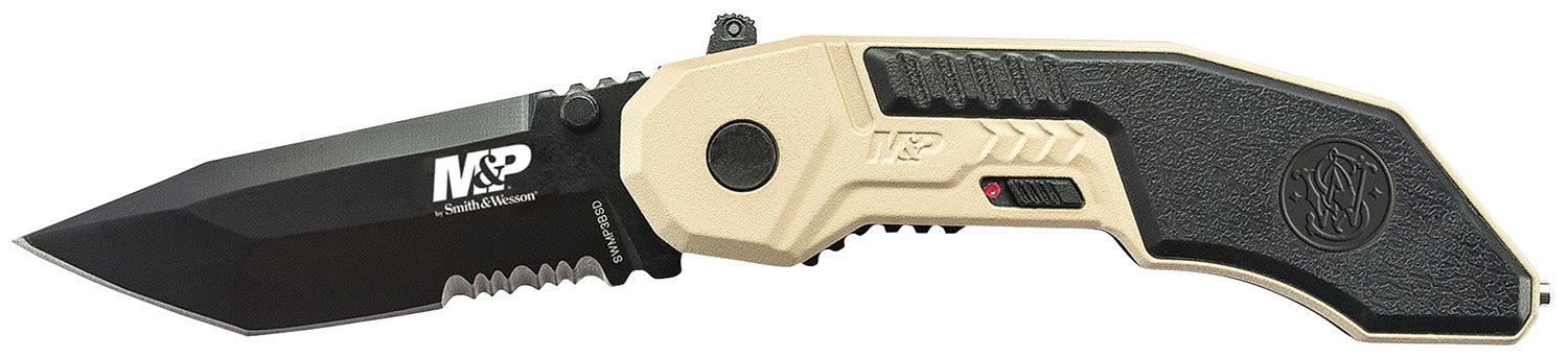 Smith & Wesson SWMP3BSDCP M&P M.A.G.I.C. 2.80" Folding Part Serrated Black Oxide 4034 SS Blade Aluminum Handle with Pocket Clip