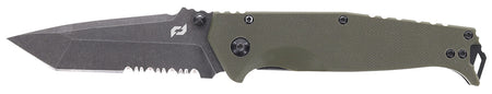 Schrade Melee 3.50" Folding Tanto Part Serrated Dark Stonewash D2 Steel Blade OD Green G10/SS Handle